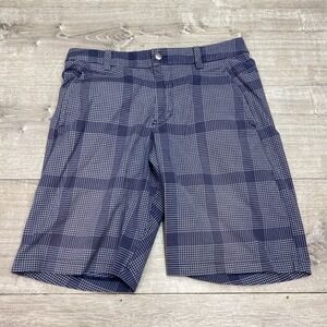 Lululemon Shorts Mens 36 Blue Plaid Chino Performance 11 Inseam Pockets Casual